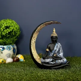 Antique Meditating Moon Buddha Statue Showpiece for Home Decor