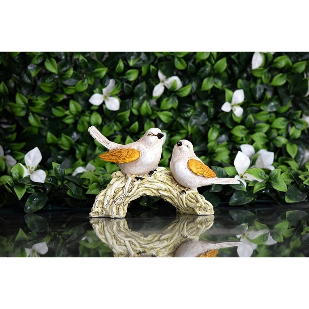 Adorable Bird Figurines on Branch - White and Gold