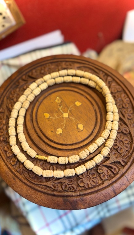 Hand met radha rani beads two round original tulsi mala