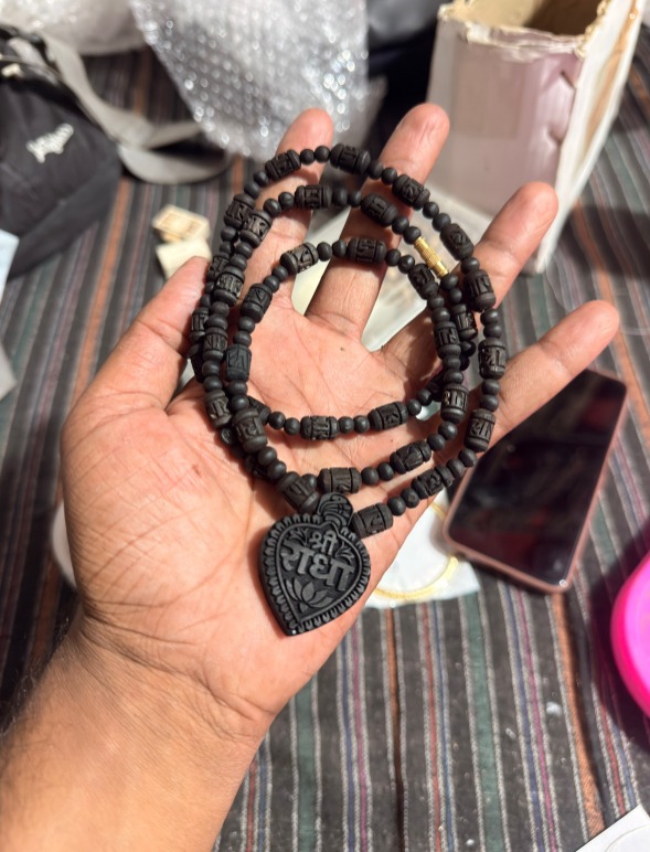 black radha rani beads and radha naam lockit 2 round tulsi mala 