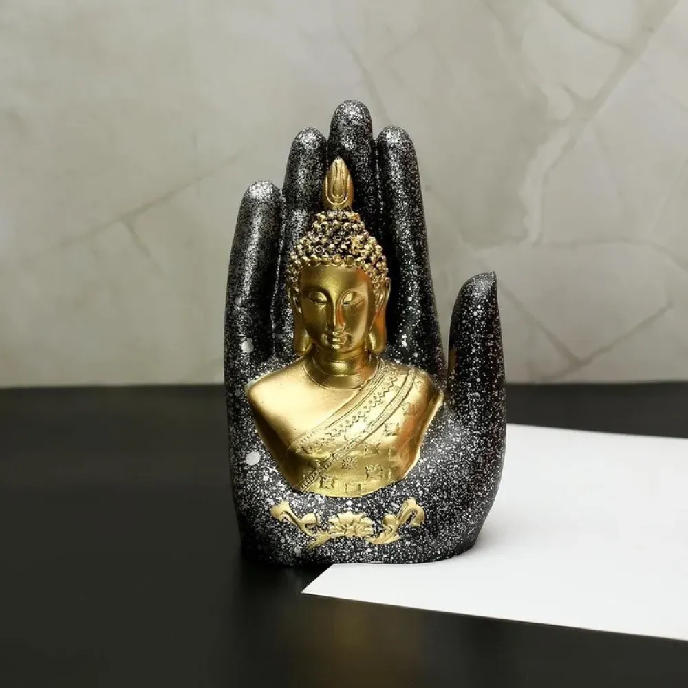 Abhaya Mudra Resin Statue& Gold Buddha Hand Ornament
