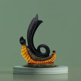 Abstract Shivling Design with Trishul & Snake | Black & Orange Polyresin Shiva Idol for Home Temple, Office Desk, Meditation Corner & Gift 
