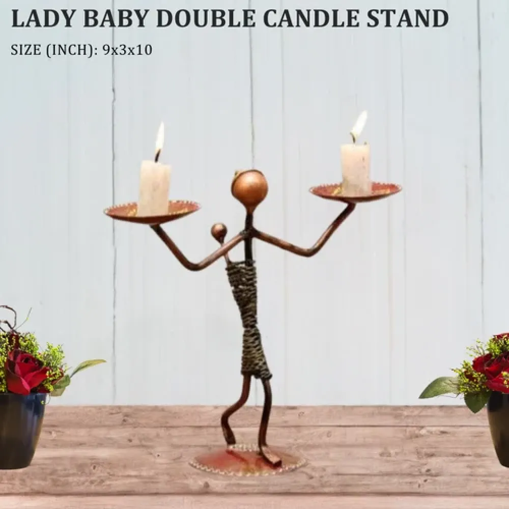 Antique Golden Metal Lady Baby Candle Holder for Table